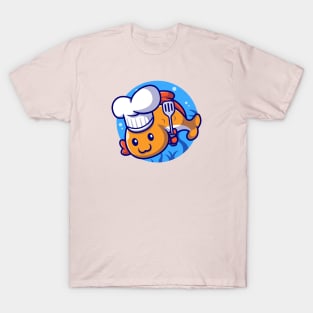 Cute Fish Chef With Spatula Cartoon T-Shirt